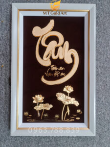 Tranh hoa sen thư pháp chữ tâm (35x55cm) - Tranh treo phòng thờ